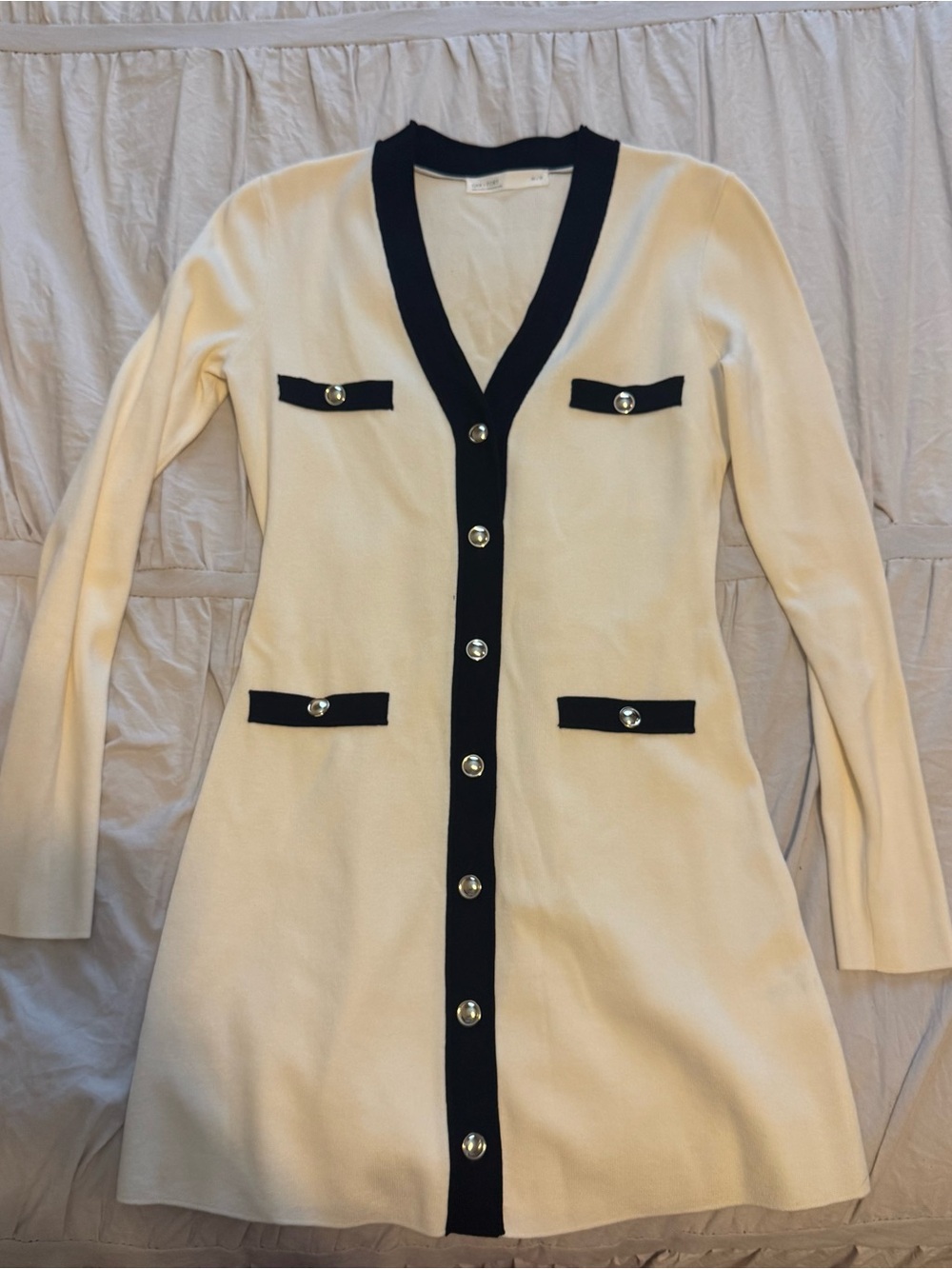 OAK + FORT Cream Mini Dress with Black Trim